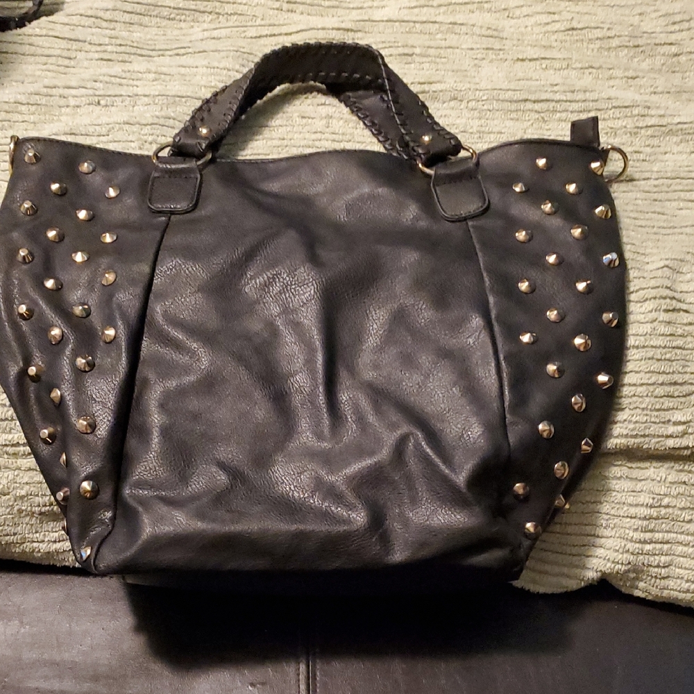 Say What? Black Tote with Gold Studs